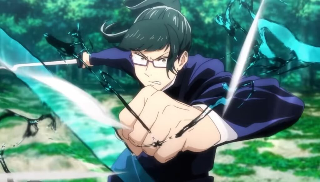 Maki Zenin deteniendo la bala de su hermana Mai como si nada