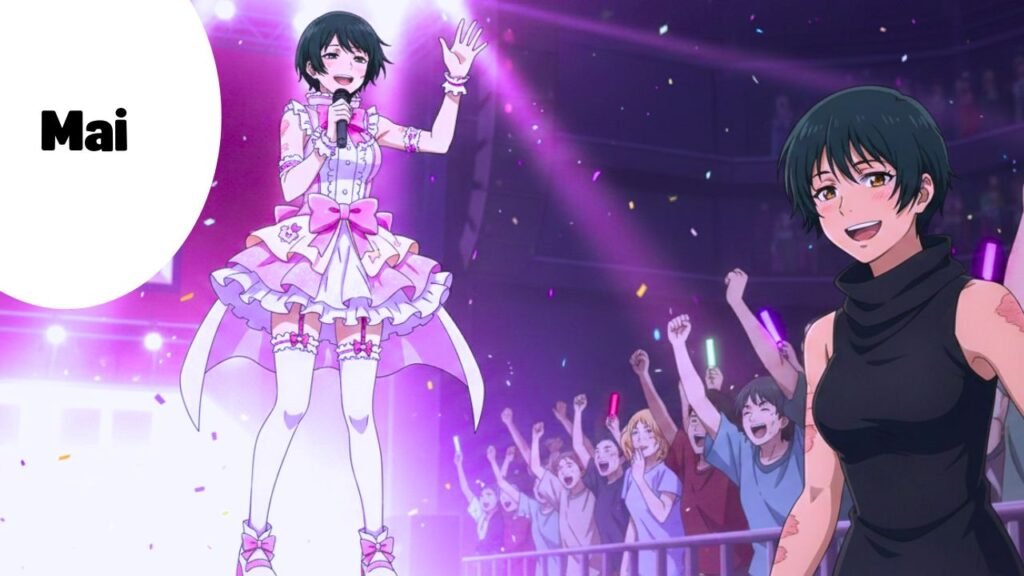 Fanart de Mai de Jujutsu Kaisen convertida en idol por fanart cantándole a Maki