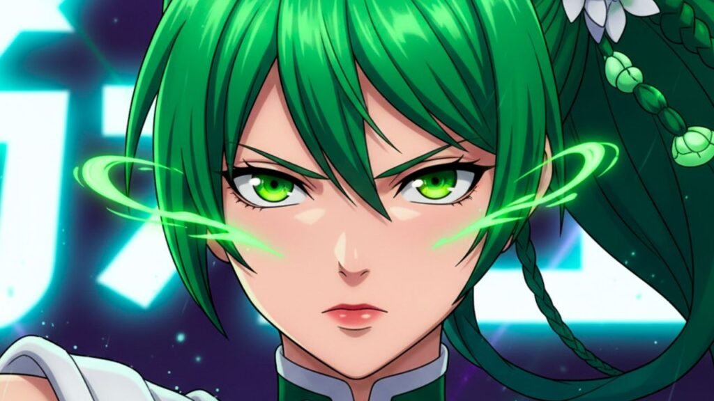 Fubuki en el universo de las guerreras K-pop, primer plano de su rostro.