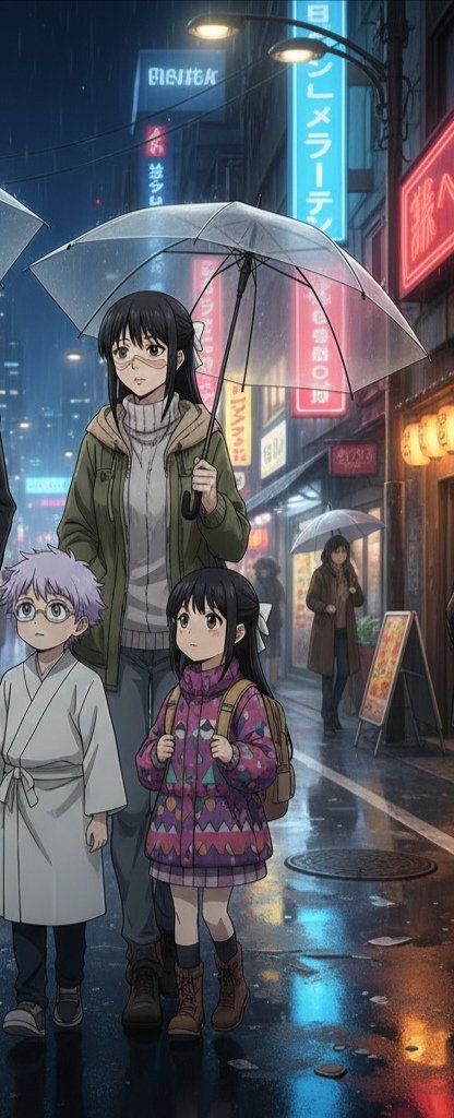 Utahime paseándose con los hijos que tuvo con Satoru Gojo por ilustración