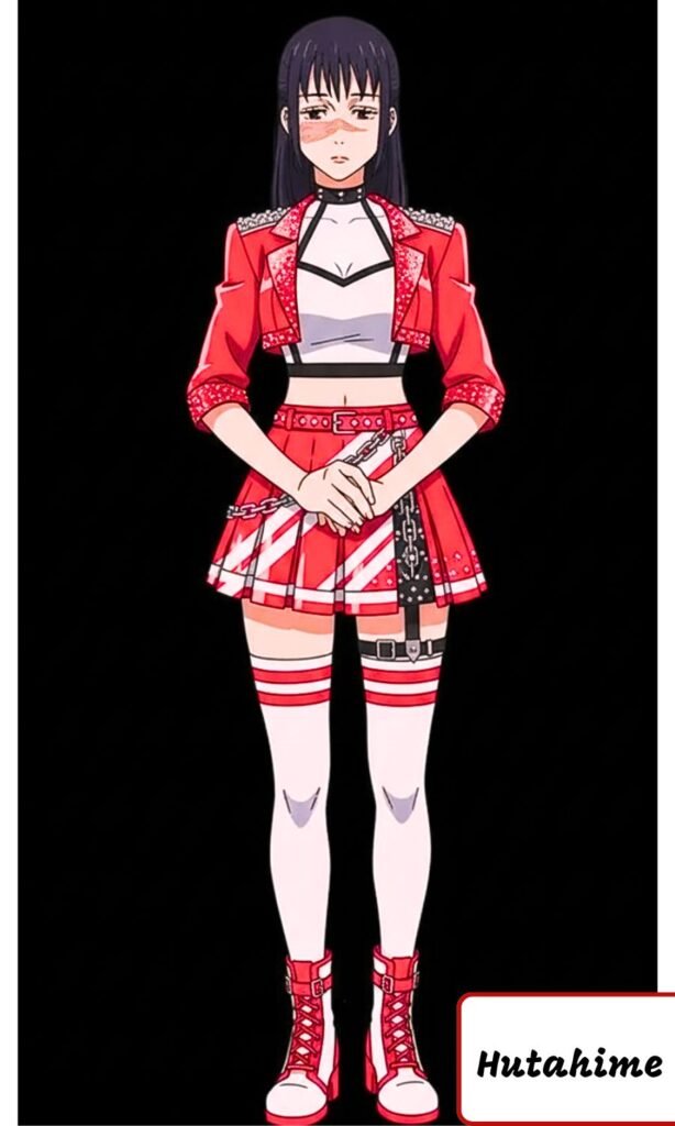 Hutahime de cuerpo completo con su atuendo de las guerreras K-pop.