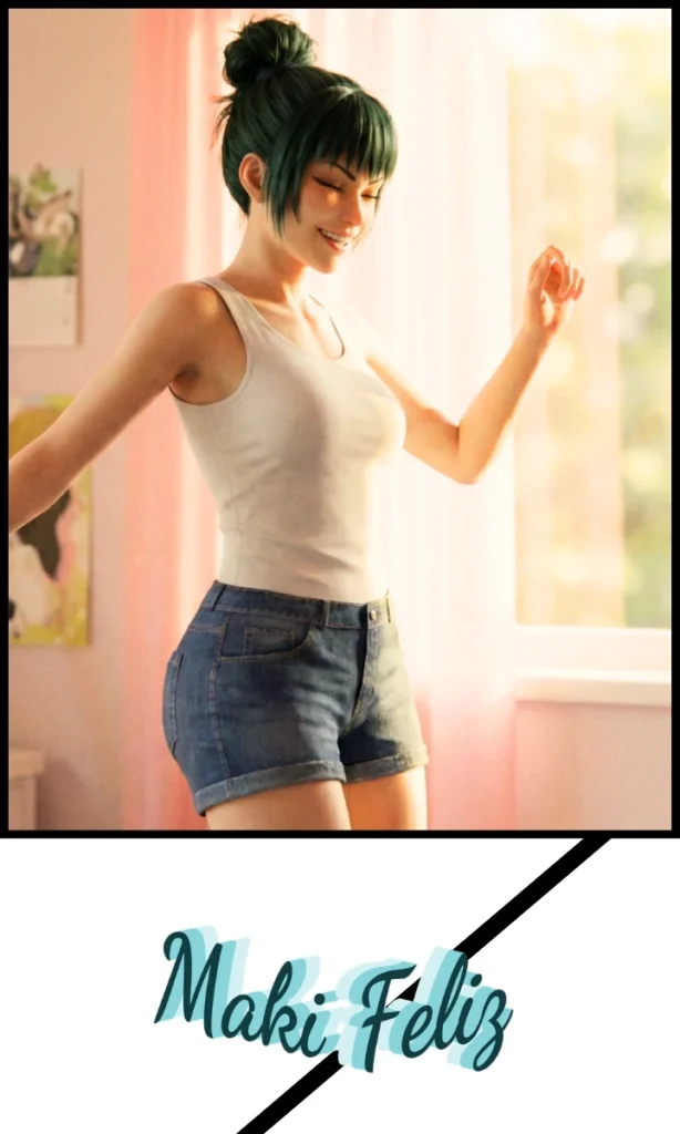 Maki Zenin bailando en su cuarto, según este fanart Maki zenin disfruta de la paz de no ser hechicer, si no más bien una mujer normal en un domingo normal en su casa.