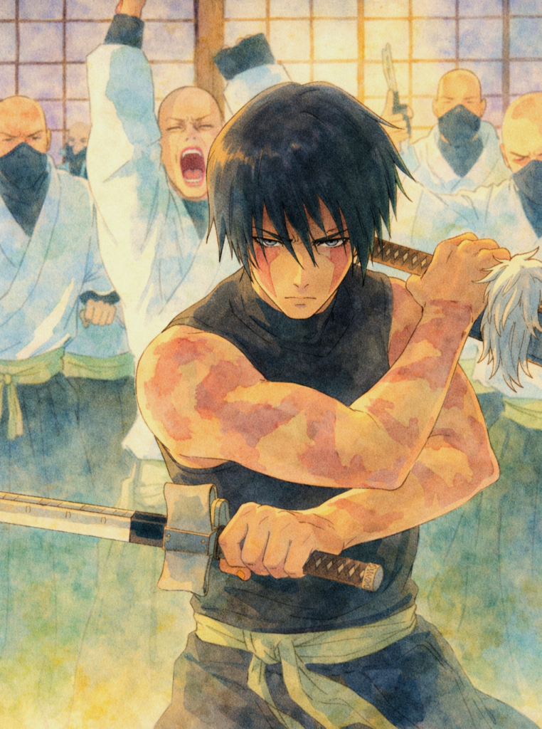 Maki Zenin al estilo Ghibli reinterpretando la escena de Maki Zenin contra el clan