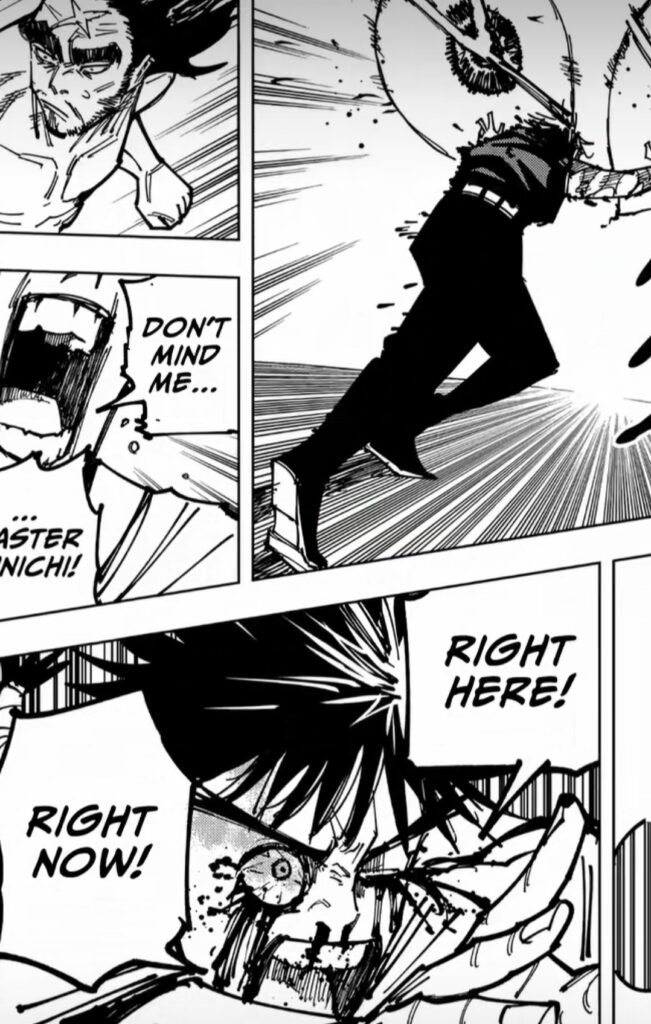 Máster Jinichi voltea a ver a su hermano por última vez en la adaptación del manga donde tratan de detener a Maki Zenin