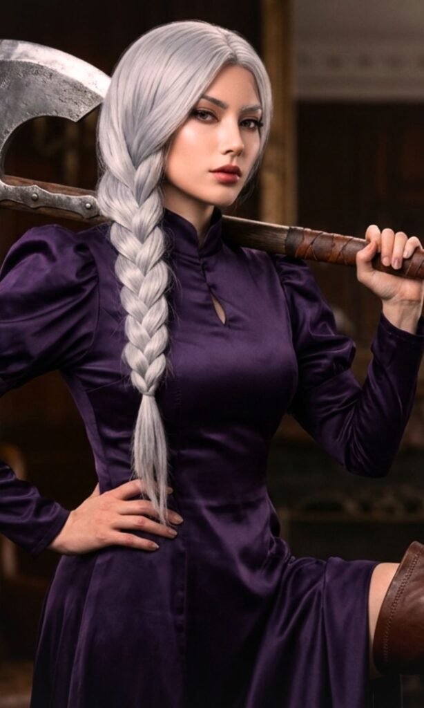 Fanart de Mei Mei estilo realista, así es Mei Mei si existiera en la casa da real, con expresión seria