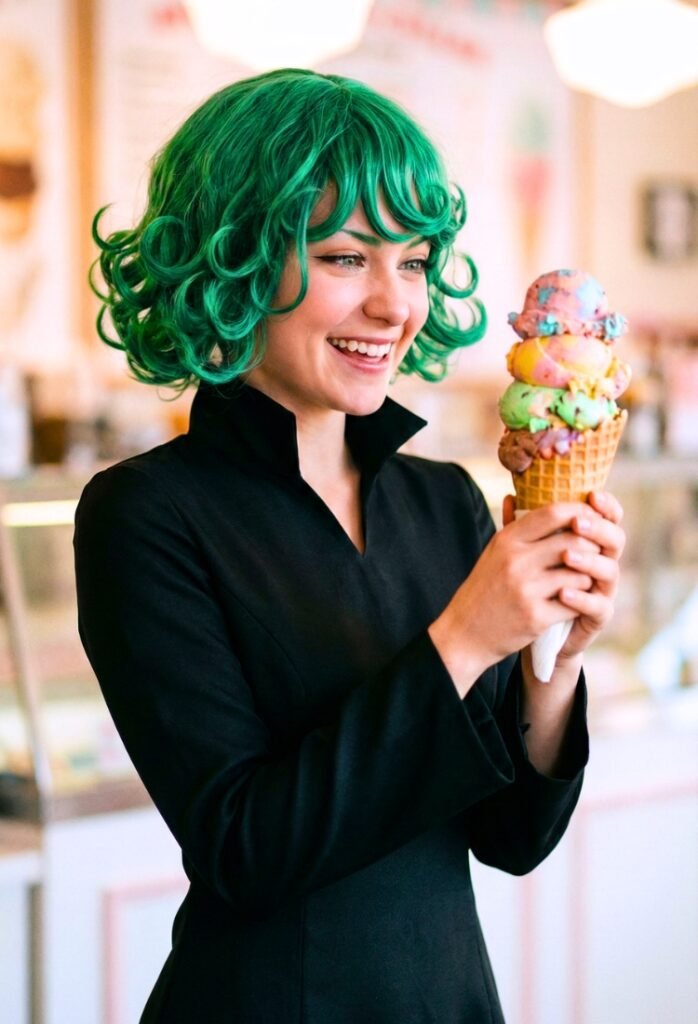 Tatsumaki comiendo un helado en la vida real