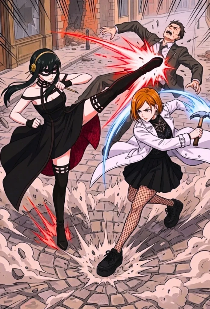 Nobara Kugisaki acaba con el espía enemigo con ayuda de Yor Forger, en una escena super genial con efectos especiales de rocas rompiendose